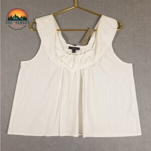NWT J. Crew Cropped Blouse Top White Sleeveless Ruffled Neck Women's Size Medium
